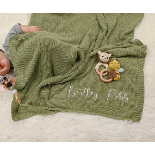 Custom Knit Baby Blanket,,Personalized Name Blanket, Personalized Embroidered Name,Stroller Blanket,Newborn Baby Gift ,Soft Cotton Knit,Gift
