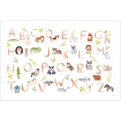 Disposable Placemats for Baby 60 Pack, 12"x18" Disposable Stick-on Placemats , Animal Alphabet Adhesive Placemats for Toddler, Baby Lead Weaning, Travel Baby Essentials