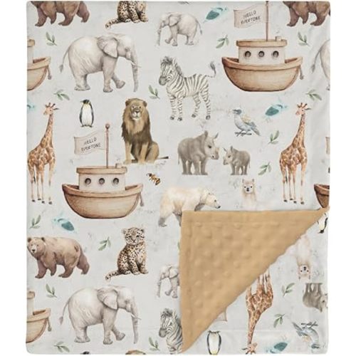 HawSkgFub Noah’s Ark Mink Baby Blankets with Dotted Backing Boy Girl Shower Gift, Animal Boat Double Layer Nursery Receiving Swaddle, Soft Newborn Infant Toddler Bed Crib Bedding 30 x 40 inch