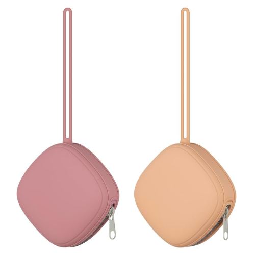 2 Pack Silicone Pacifier Holder Case, Portable Pacifier Case For Diaper Bag, BPA Free Newborn Baby Pacifiers Silicone Pouch For Boys & Girls (Apricot+Powder Rose)