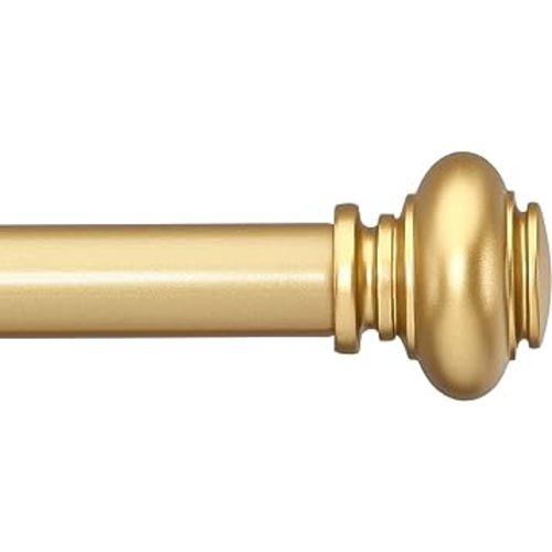 Gold Curtain Rods for Windows 28 to 48 Inches Adjustable Decorative 1 Inch Diameter Single Window Curtain Rod Set with Classic Finials, Gold Finishing