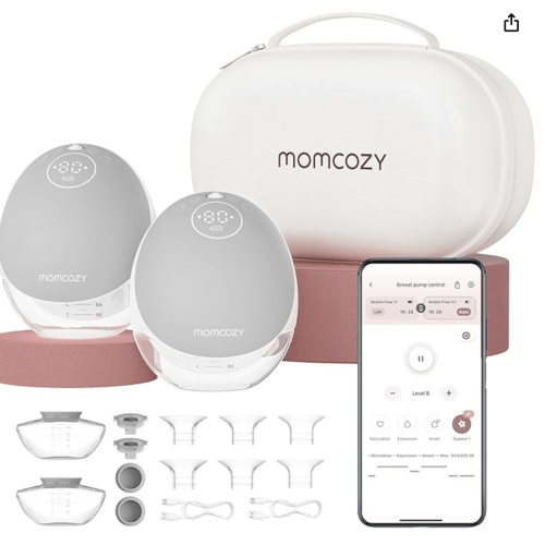 Momcozy Breast Pump Hands Free Mobile Flow | M9, App Discreet Control with Personalized Multi-Modes & 15 Levels, Independent Breastmilk Storage, Wearable Breast Pump M9 24mm, 2 Pack Gray