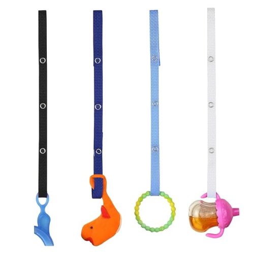 Baby Buddy Secure-A-Toy, Safety Strap Secures Toys, Teether, Pacifiers to Strollers, Highchairs, Car Seats, Adjustable Length, Keep Toys Sanitary, Registry Must Haves, Royal-Navy-White-Blue, 4 Count