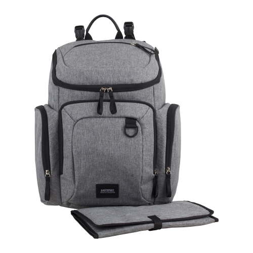 Eastsport Wooster St. Large Backpack Diaper Bag with Adjustable Shoulder Straps, Bonus Changing Pad, Stroller Straps and Insulated Zipper Pockets, Light Grey
