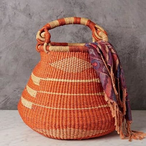 Orange Bohemian Bolga Pot Basket
