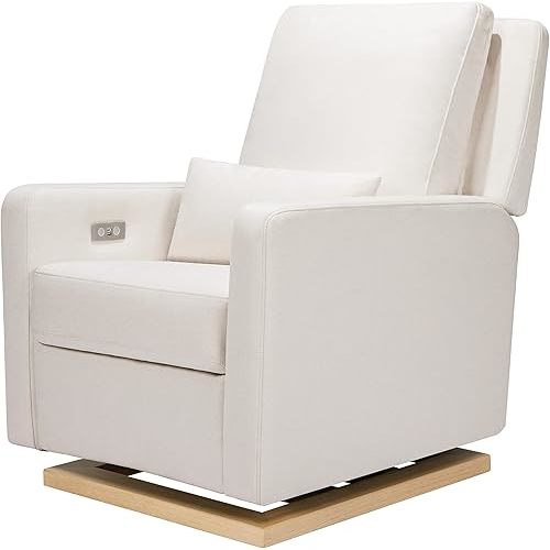 Babyletto Sigi Electronic Power Recliner & Glider with USB Port in Performance Cream Eco-Weave with Light Wood Base, Water Repellent&Stain Resistant, Greenguard Gold and CertiPUR-US Certified