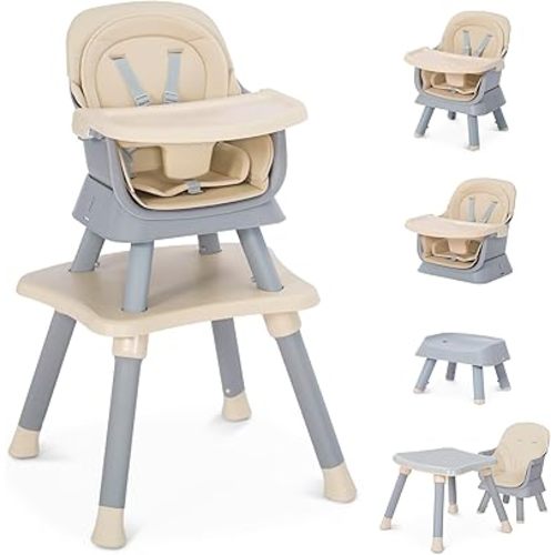 Baby High Chair, 8 in 1 Convertible Highchair, Booster Seat, Building Block/Activity Table, Stool, Feeding Chair with Dishwasher-Safe Tray, High Chairs for Babies and Toddlers (Coffee)