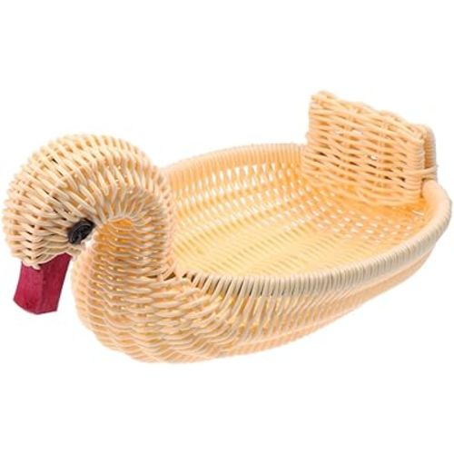 DECHOUS Rattan Fruit Basket Medium Goose Design Storage Tray for Kitchen Stylish Snack Holder for Fruits and Candies Creative Household Decor