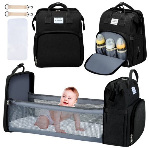 Diaper Bag Backpack,Multifunction 3 in 1 Waterproof Travel Back Pack,Baby Changing Bags with Changing Pad, Stroller Straps, Unisex, Black