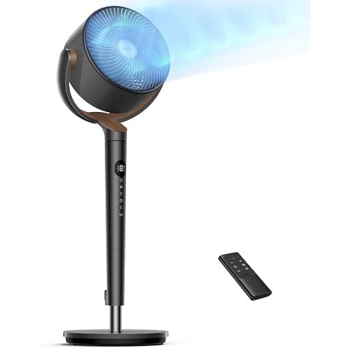 Dreo Fan for Bedroom, 120° Oscillating Standing Fan, Quiet Floor Fan with DC Motor, Pedestal Fan for Room, 8 Speeds, 3 modes, 20dB, 120° Manual Vertical, 35-40" Adjustable Height, 8H Timer, Black