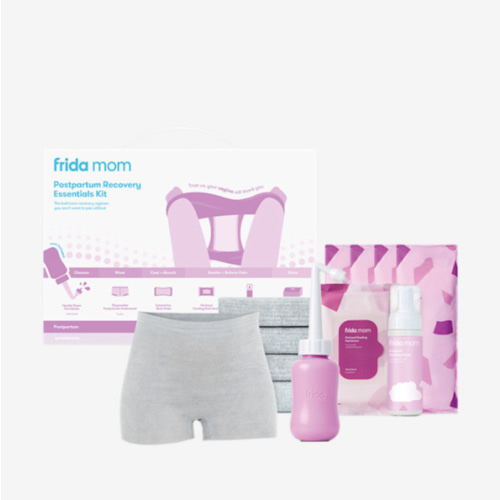 Frida Mom Postpartum Recovery Essentials Kit, Includes Disposable Underwear, Instant Ice Maxi Pads, Perineal Healing Foam, Perineal Healing Pad Liners and Upside Down Peri Bottle (11pc Gift Set)