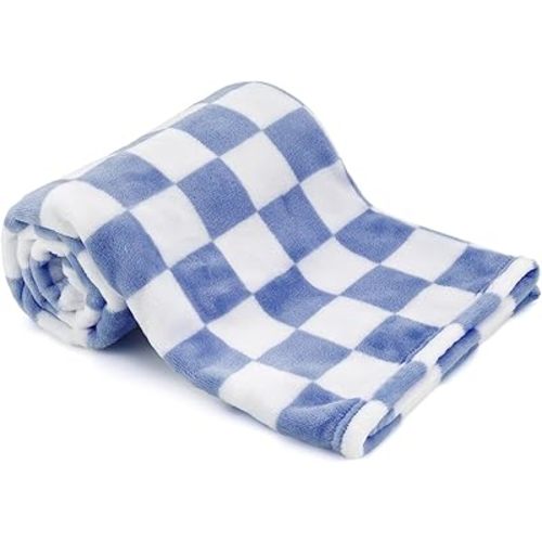 Plush Checkered Baby Blanket for Boys Girls Nursery, 30"*41" Warm Short Fleece Blanket Neutral for Infant Newborn, Small Fuzzy for Sleeping, Chenille or Stroller (Dark Blue&White)