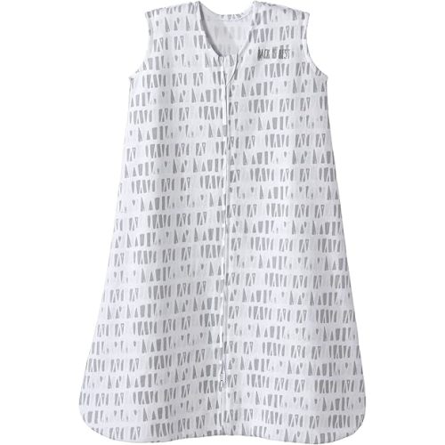HALO SleepSack, 100% Cotton Wearable Blanket, Swaddle Transition Sleeping Bag, TOG 0.5, Squares and Triangles, Grey, Medium