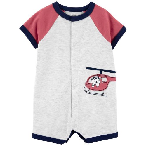 Baby Helicopter Snap-Up Romper - Grey/Red