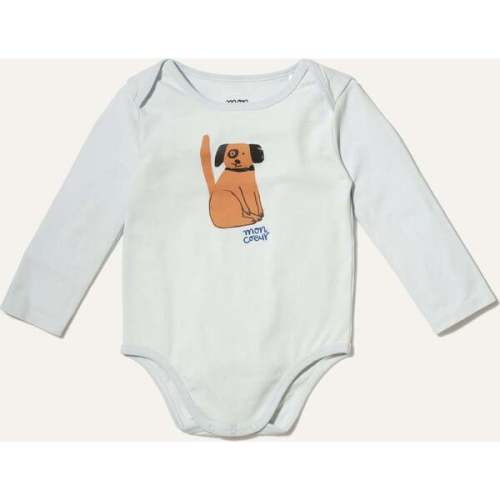 Spot Dog Print Ribbed Long Sleeve Snap Button Bodysuit, Blue - Mon Coeur | Maisonette