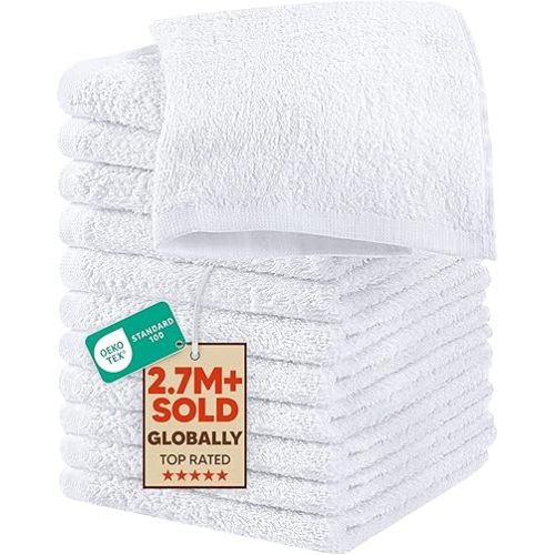 Utopia Towels 12 Pack Washcloths, 12x12 in, 100% Cotton, White