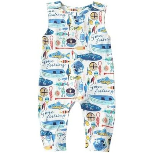 Newborn Baby Sleeveless Jumpsuit Dinosaur or Fish Print Short Romper Boys Girls One Piece Summer Outfit
