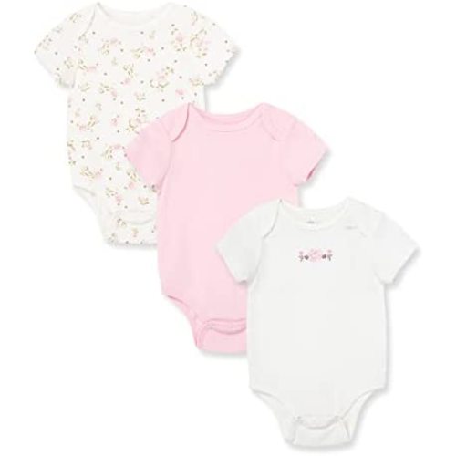 Little Me Baby Girls' 3-Pack 100% Cotton Scratch Free Tag Bodysuits