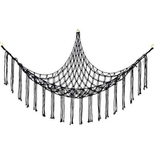 Stuffed Animal Hammock Corner, Hand-knitted Large Plushie Net Toy Hammock with Wooden Rings | Boho Cute Stuff Animal Storage for Nursery & Bedroom | Mesh Kids Toy Organizer Holder Nursery Room Decor