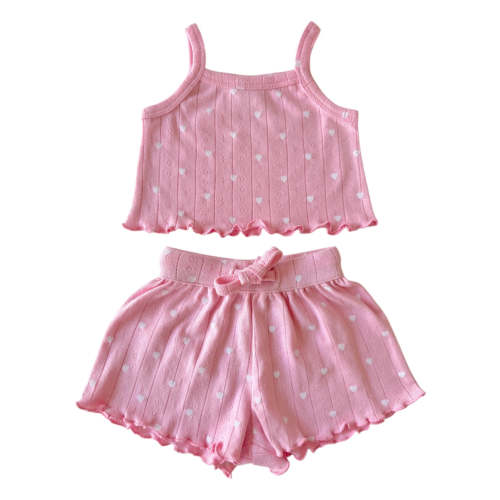Pink with White Heart / Organic Pointelle Summer Set