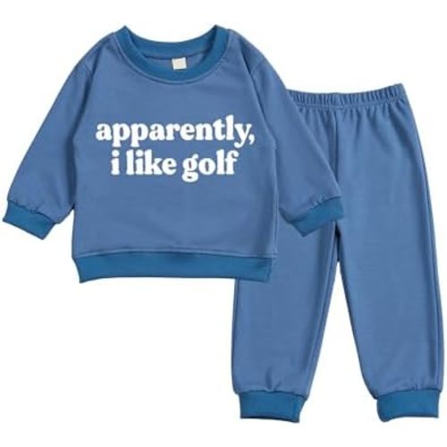 Toddler Baby Letter I Like Golf Long Sleeve Sweatshirt Top Jogger Pants Set Cute Fall Winter Clothes Set