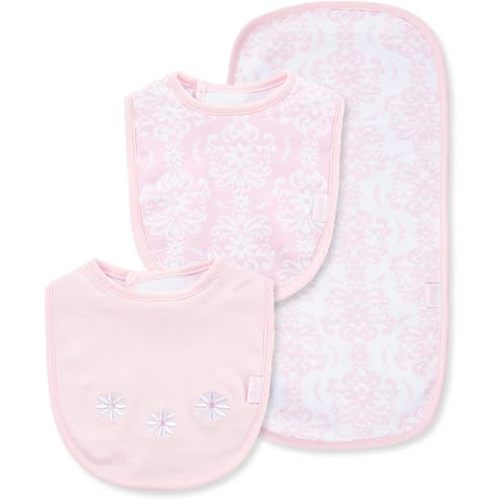 Little Me Baby Boys and Girls 100% Cotton 3-Piece Bib and Burp Sets, 2 Bibs and 1 Burp Cloth