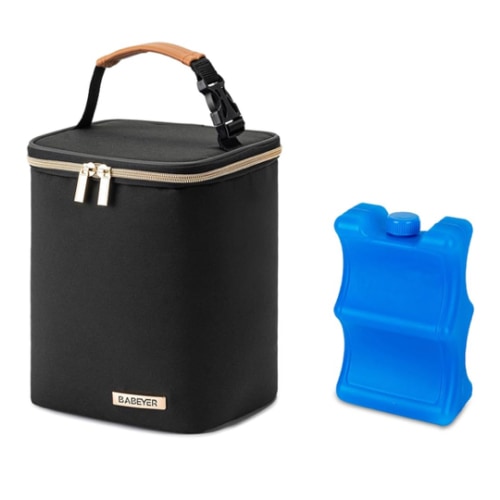 Breastmilk Cooler Bag with Ice Pack Fits 6 Baby Bottles Up to 9 Ounce, Baby Bottle Bag with Shoulder Strap for Nursing Mom Daycare, Black