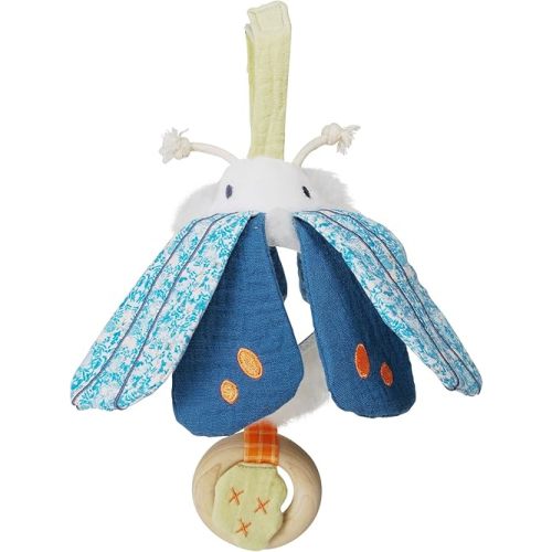 Manhattan Toy Folklore Plush Luna Moth Soft Tactile Baby Travel Toy with Crinkle Fabric Wings, Baby Mirror and Wooden Teether Ring