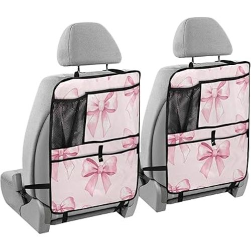 KJIMZO Pink Bows (1) Car Backseat Organizer Kick Mats Protector Seat Covers Vehicle Back Seat with Storage Pockets for Road Trip-2Ppacks