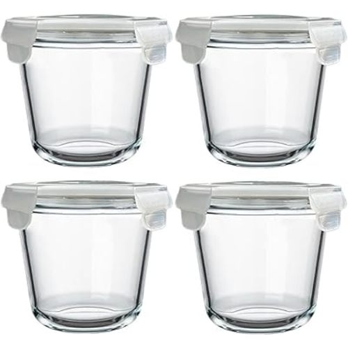 24 Oz Glass Food Storage Container, 3 Cup Glass Soup Container with Airtight Lids, Round Meal Prep Containers, Leakproof Soup Storage Container, DishwasherMicrowave & Freezer Safe (4 Pack)