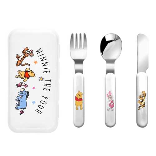 Winnie The Pooh Nursery Cutlery Set with Straight Handle, Disney Toddler Spoon Knife, Pooh Bear & Friends Kids Utensil Set,Baby Feeding Gift