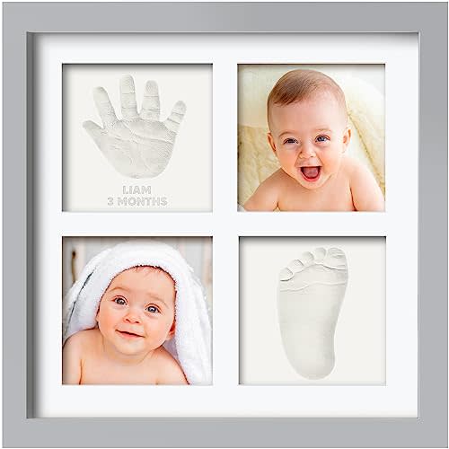Baby Hand and Footprint Kit - Baby Footprint Kit, Clay Handprint Keepsake Frame, Nursery Picture Frame For Newborns, Personalized Gifts for Showers & Registry, Mother's Day Gifts (Cloud Gray)