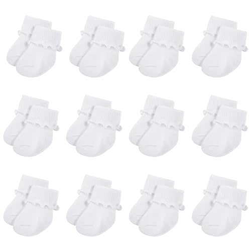 Toulite 12 Pairs Preemie Socks Girls and Boys Premature Ruffle Turn Cuff Cotton Socks Hospital Nicu