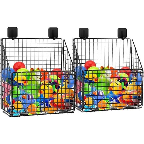 2 Pack Foldable Bath Toy Storage Basket, Collapsible Metal Bathtub Shower Toy Organizer, Wall Mounted Hanging Shower Basket, Bath Toy Holder For Bathtub for Sorting Toys/Clothes/Toiletries