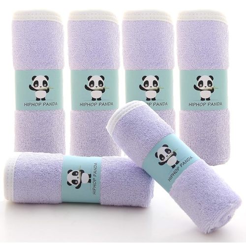 HIPHOP PANDA Baby Washcloths, Rayon Made from Bamboo - 2 Layer Ultra Soft Absorbent Newborn Bath Face Towel - Reusable Baby Wipes for Delicate Skin - Purple, 6 Pack - 10x10 Inch (Pack of 6)