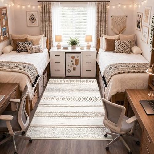 3x5 Washable Area Rugs for Living Room Boho Bathroom Rug Cream/Brown/Pink