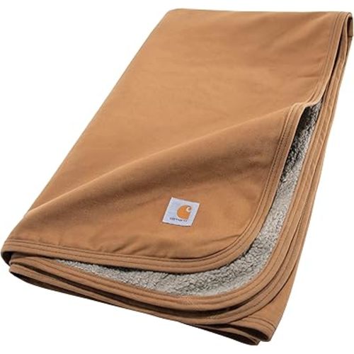 Carhartt Firm Duck Sherpa-Lined Throw Blanket, Reversible Pet Blanket, Carhartt Brown (Fleece/Canvas)