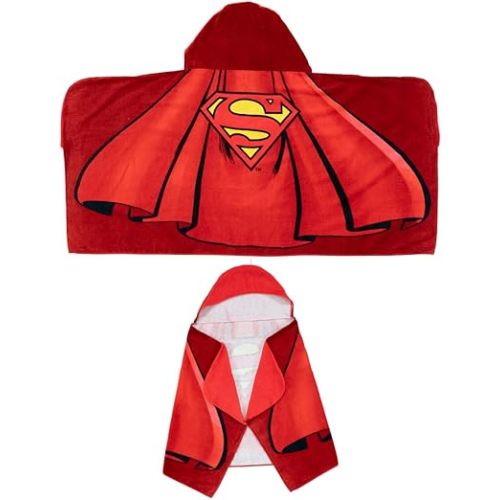 Franco Superman DC Comics Cape Kids Super Soft Bath/Pool/Beach Soft Cotton Terry Hooded Towel Wrap, 24 in x 50 in, (Officially Licensed Product)
