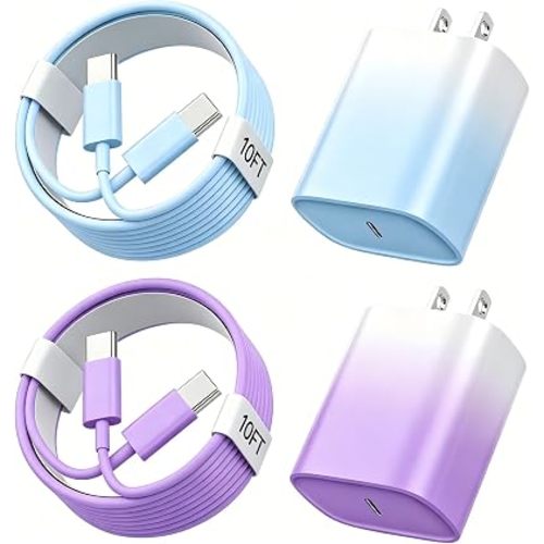 Phone 17 16 15 Charger Fast Charging, 10 FT Long USB C Charger Cord with 20W Type C Fast Phone Charging Block forPhone 17/17 Pro/17 Pro max/Air/Phone 16 15 Pro Max Plus, iPad, Android,Gradient Blue