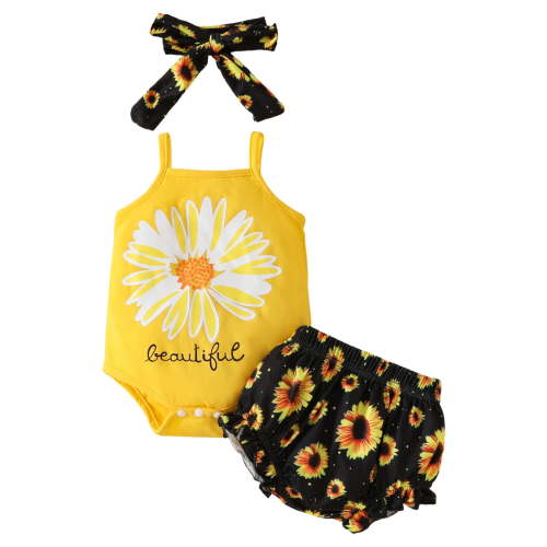 eczipvz 3 Months Baby Girl Clothes Romper Shorts Set Floral Summer Outfits Cute Baby Clothes Girl Yellow,6-9 Months