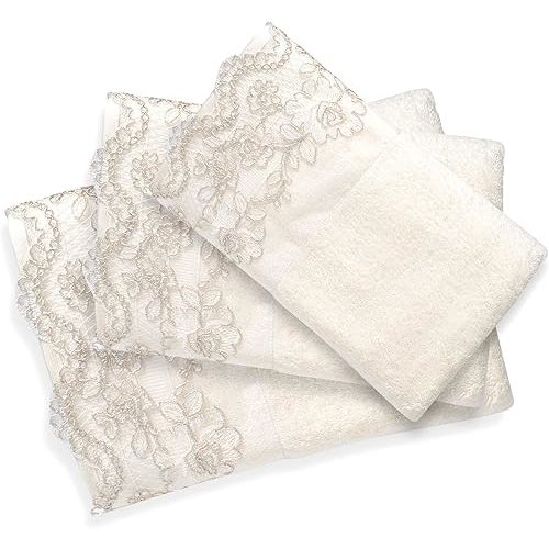 Popular Bath 3PC Towel Set Rose Vine, Beige-Taupe