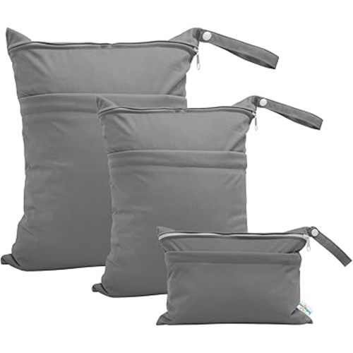 babygoal Wet Dry Bags for Baby Cloth Diapers, Washable Travel Bags, Beach, Pool, Gym Bag for Swimsuits & Wet Clothes with Two Zippered Pockets 3 Pack(S,M,L), 3SML01