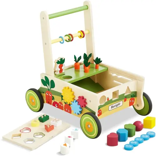 Beright Wooden Baby Walker Push and Pull Learning Activity Walker Kids’ Activity Toy Multiple Activities Center Develops Motor Skills & Stimulates Creativity(Green)
