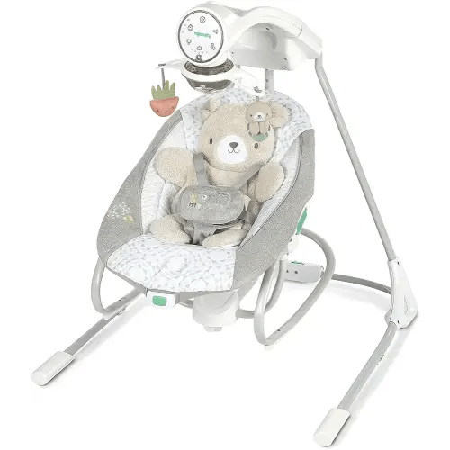 Ingenuity InLighten Soothing Swing & Rocker - Vibrating Swivel Infant Seat, Soothing Sounds, Lights - Nate