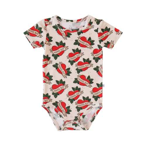 Mama’s Boy Bamboo Baby Bodysuit – Old-School Tattoo Print