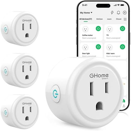 GHome Smart Plug,WiFi Smart Plugs Compatible with Alexa and Google Home,Smart WiFi Outlet with Remote Control and Timer Function,2.4GHz Wi-Fi Only,No Hub Required, ETL FCC Listed,White(4 Pack)