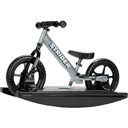 Strider 12” Sport Bike + Rocking Base - Helps Teach Baby How to Ride a Balance Bicycle - for Kids 6 Months to 4 Years - Easy Assembly & Adjustments