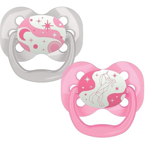 Dr. Brown's Advantage Glow-in-the-Dark Baby Pacifier, Fully Symmetrical Soother with Soft Silicone Bulb, 0-6m, BPA Free, Coral Ocean, 2 Pack (Style May Vary)