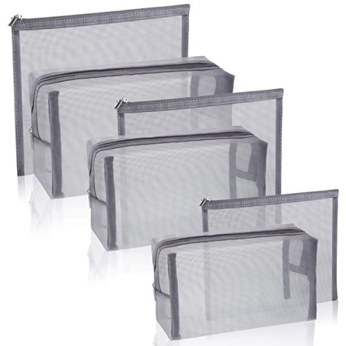 6 Pieces Mesh Makeup Bags Mesh Cosmetic Bag Portable Travel Organizing Zipper Pouch Toiletries Makeup Pouches for Home Office Travel Accessories (Gray)