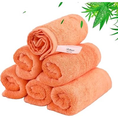 Baby Washcloths 6 Pack, 10x10 inch Orange Small Wash Cloths for Face and Body, Super Soft & Gentle Face Towels on Sensitive Skin, Newborn Registry Bath Shower Gifts for Infant Kid Toddler Children